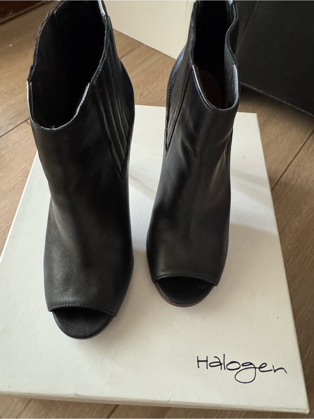 Halogen Black Peep-Toe Ankle Booties